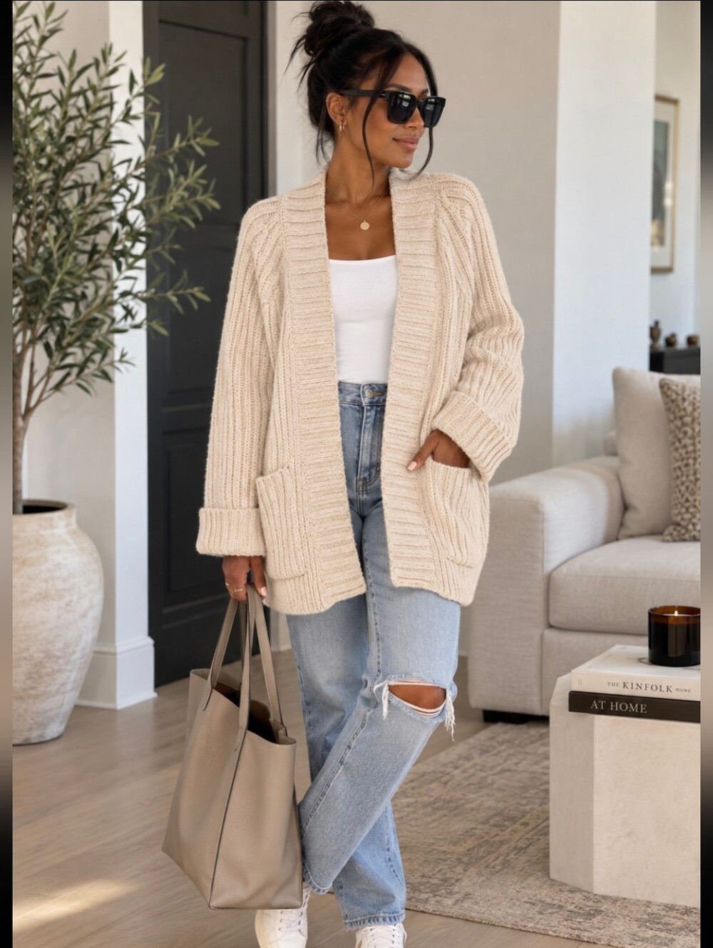 Free People Blossom Oversized Cardigan Oatmeal Cream- Size S